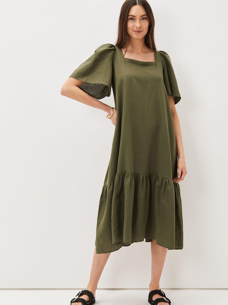 Phase Eight - Green Claria Linen Summer Dress (Size 10) - New