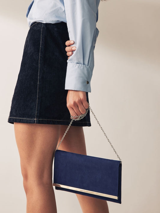 Next - Navy Suedette Clutch Bag - Preloved