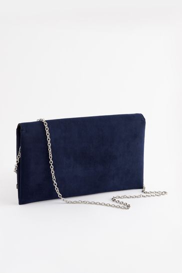 Next - Navy Suedette Clutch Bag - Preloved