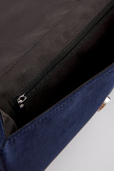 Next - Navy Suedette Clutch Bag - Preloved