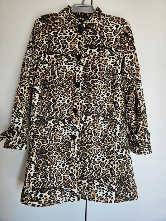 Debenhams - Brown Leopard Print Midi Coat (Size 12) - Preloved