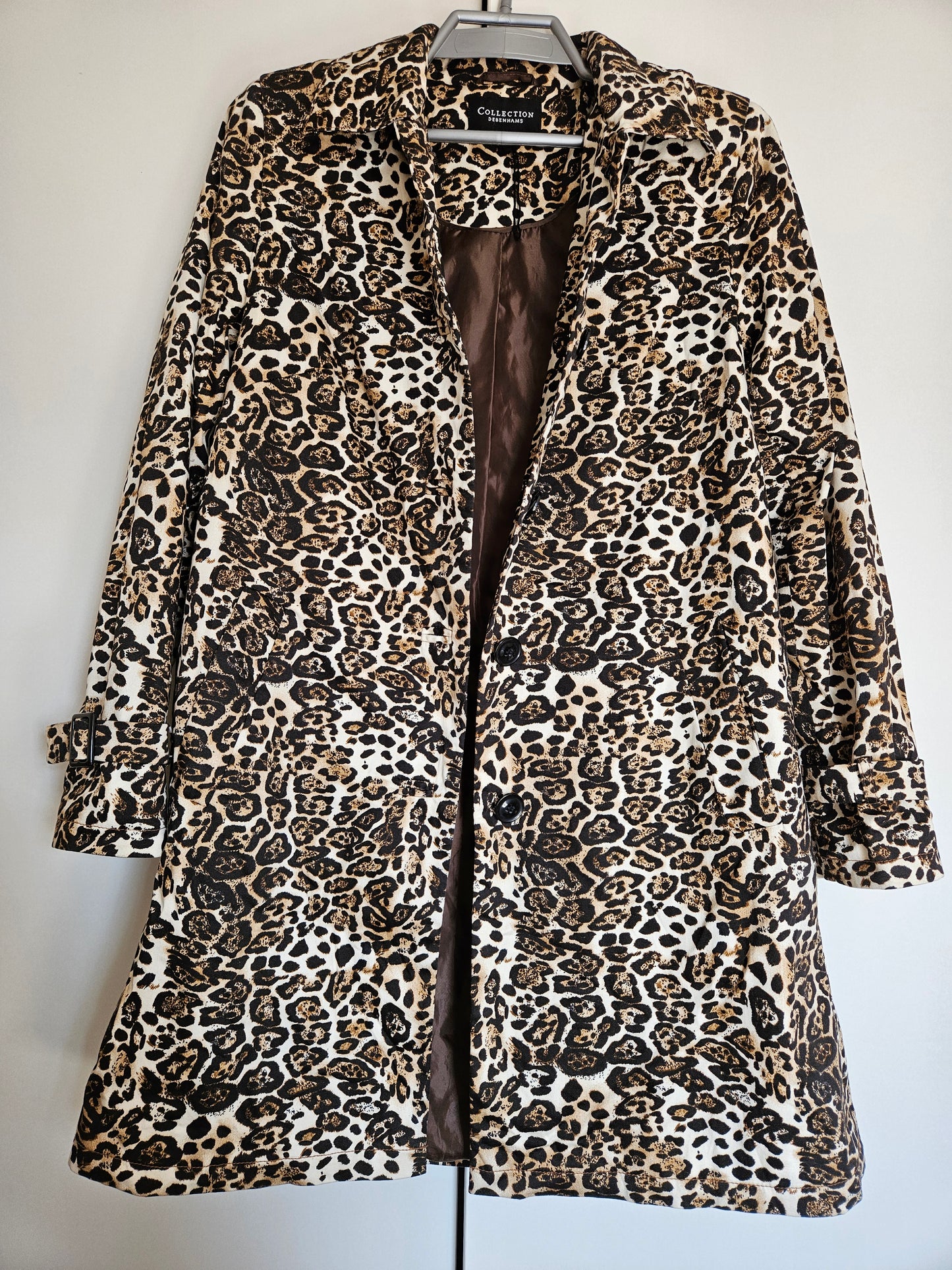 Debenhams - Brown Leopard Print Midi Coat (Size 12) - Preloved