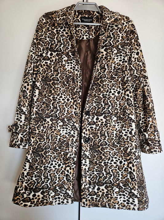 Debenhams - Brown Leopard Print Midi Coat (Size 12) - Preloved