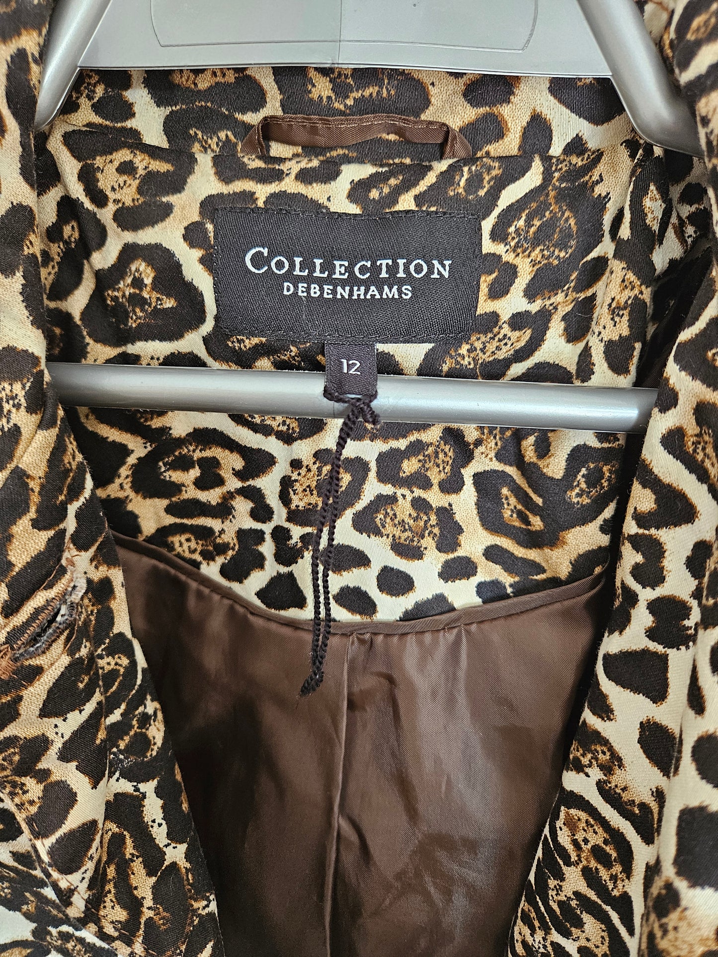 Debenhams - Brown Leopard Print Midi Coat (Size 12) - Preloved