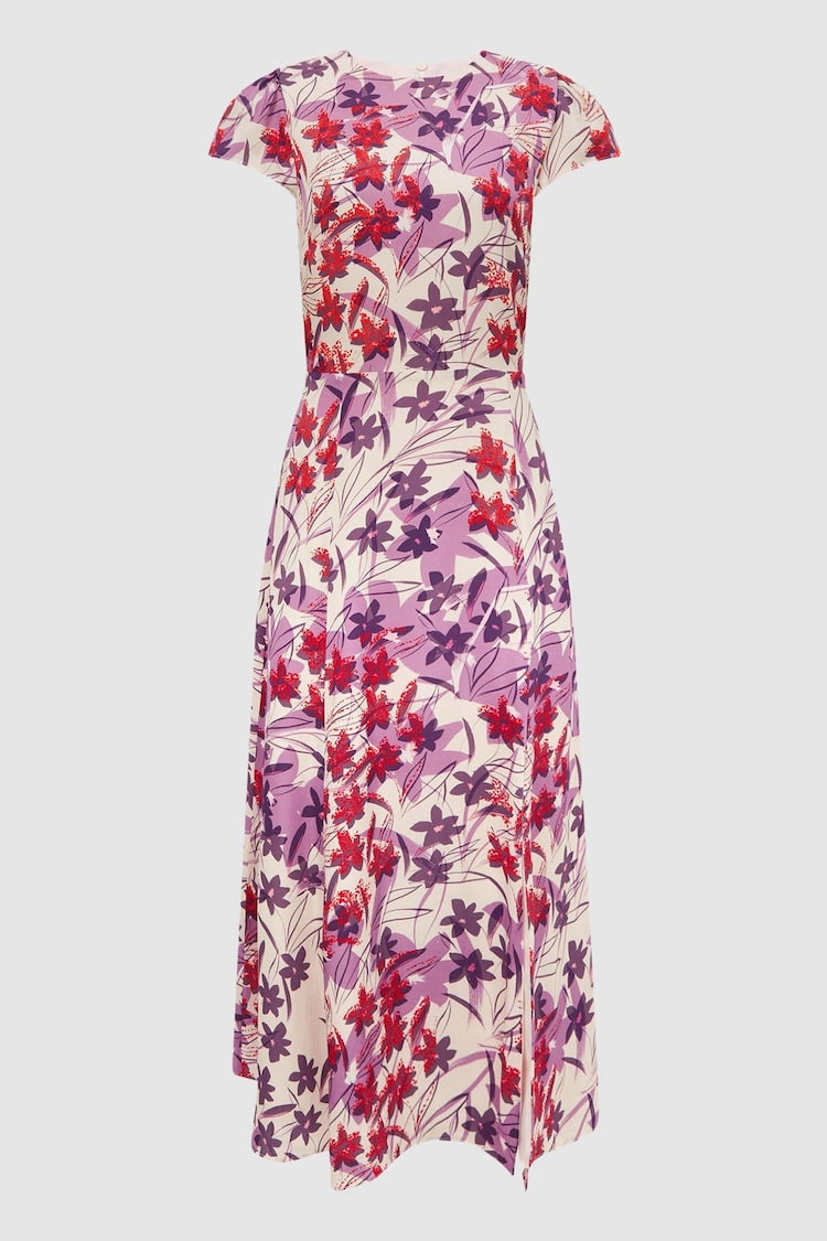 Reiss - Pink/Purple Livia Printed Cut Out Midi Dress (Size 10) - New