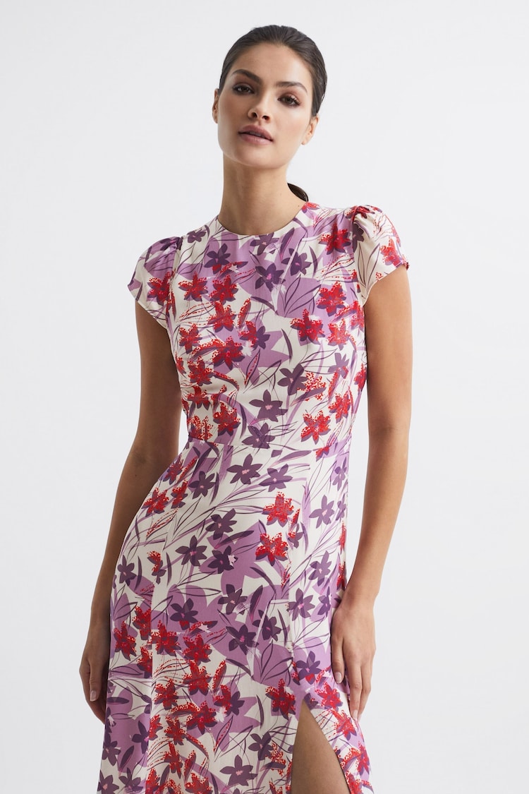 Reiss - Pink/Purple Livia Printed Cut Out Midi Dress (Size 10) - New