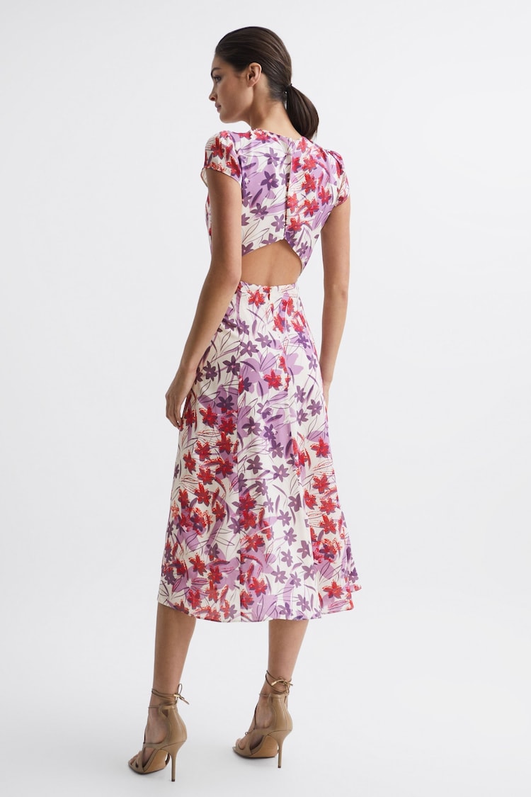 Reiss - Pink/Purple Livia Printed Cut Out Midi Dress (Size 10) - New