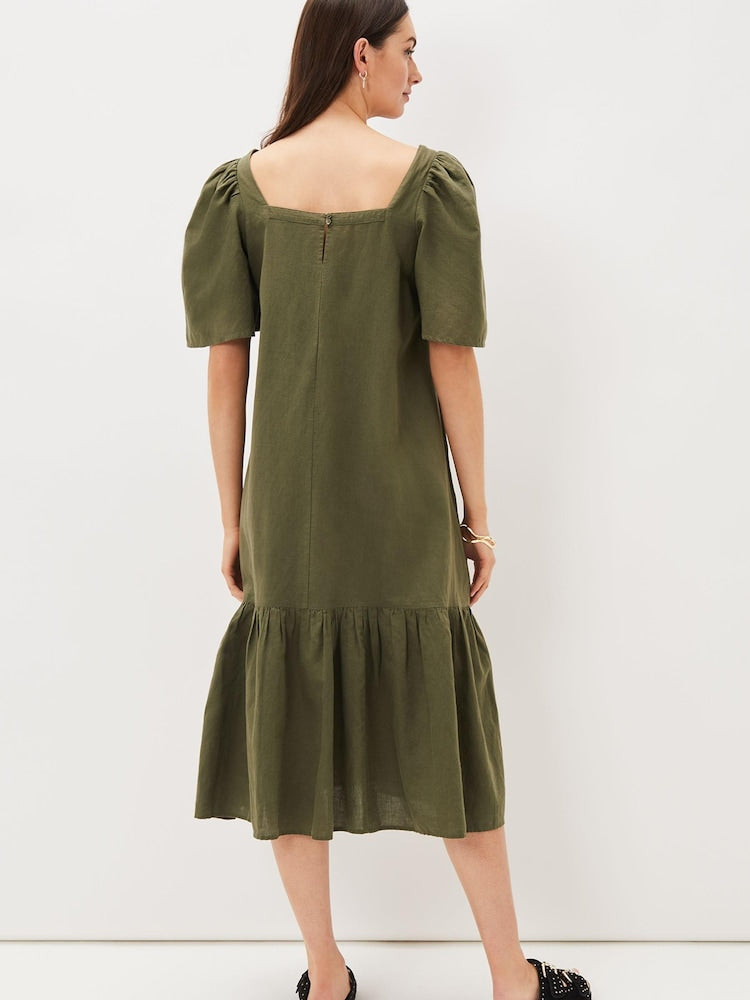 Phase Eight - Green Claria Linen Summer Dress (Size 10) - New