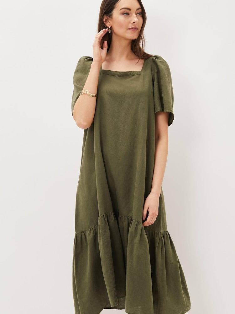 Phase Eight - Green Claria Linen Summer Dress (Size 10) - New