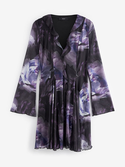 Next - Purple Ruffle Detail Mini Dress (Size 8) - New