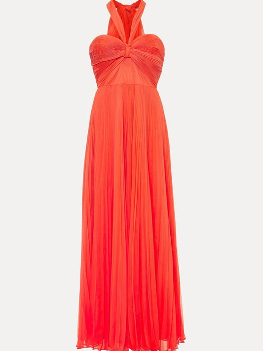 Phase Eight - Orange Evangeline Pleated Halterneck Maxi Dress (Size 10) - New