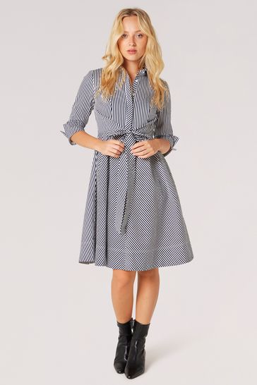 Stella Morgan - Tie Front Stripe Cotton Shirt Dress - Size 10 - Preloved