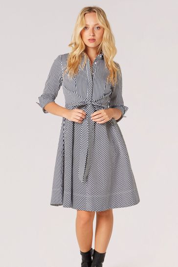 Stella Morgan - Tie Front Stripe Cotton Shirt Dress - Size 10 - Preloved