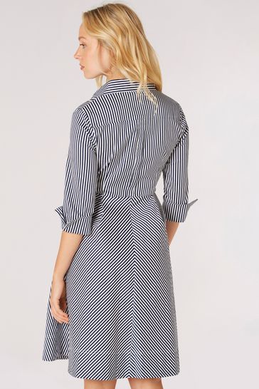 Stella Morgan - Tie Front Stripe Cotton Shirt Dress - Size 10 - Preloved