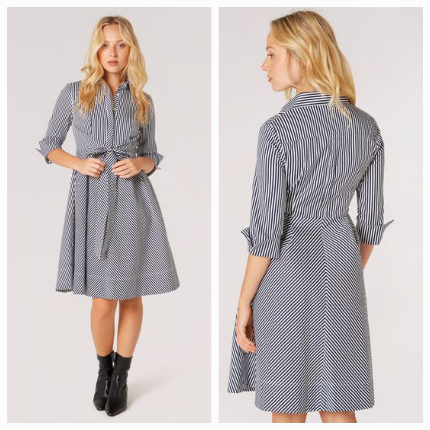 Stella Morgan - Tie Front Stripe Cotton Shirt Dress - Size 10 - Preloved