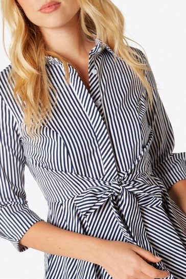 Stella Morgan - Tie Front Stripe Cotton Shirt Dress - Size 10 - Preloved